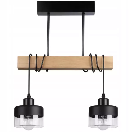 Lampa sufitowa wisząca żyrandol LED 2x E27 oprawa LOFT Drewniana szklana-5904703018469