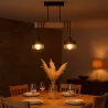 Lampa sufitowa wisząca żyrandol LED 2x E27 oprawa LOFT Drewniana szklana-5904703018469