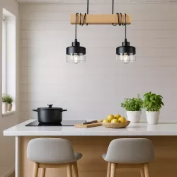 Lampa sufitowa wisząca żyrandol LED 2x E27 oprawa LOFT Drewniana szklana-5904703018469