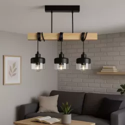 Lampa sufitowa wisząca żyrandol LED 3x E27 oprawa LOFT DREWNO szklana-5904703018476