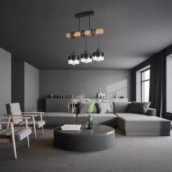 Lampa sufitowa wisząca żyrandol LED 3x E27 oprawa LOFT DREWNO szklana-5904703018476