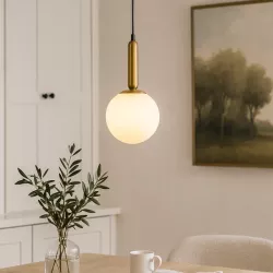 Lampa sufitowa wisząca żyrandol szklana kula e27 LOFT 100cm złoty biały-5904703022831