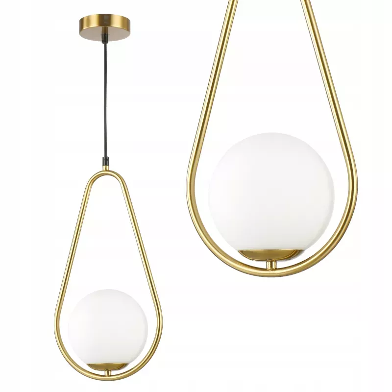 Lampa sufitowa wisząca żyrandol szklana kula e27 LOFT 103cm złoty biały-5904703022855
