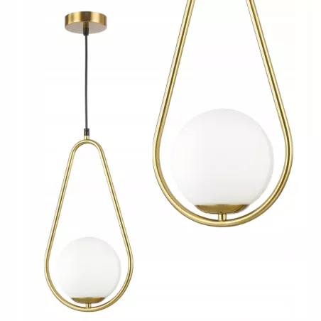 Lampa sufitowa wisząca żyrandol szklana kula e27 LOFT 103cm złoty biały-5904703022855