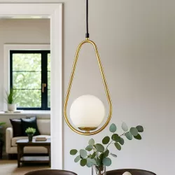 Lampa sufitowa wisząca żyrandol szklana kula e27 LOFT 103cm złoty biały-5904703022855