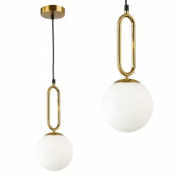 Lampa sufitowa wisząca żyrandol szklana kula e27 LOFT 100cm złoty biały-5904703022909