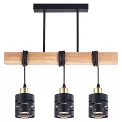 Lampa sufitowa wisząca żyrandol drewniana nad stół do kuchni 3x E27 czarna-5904703023326