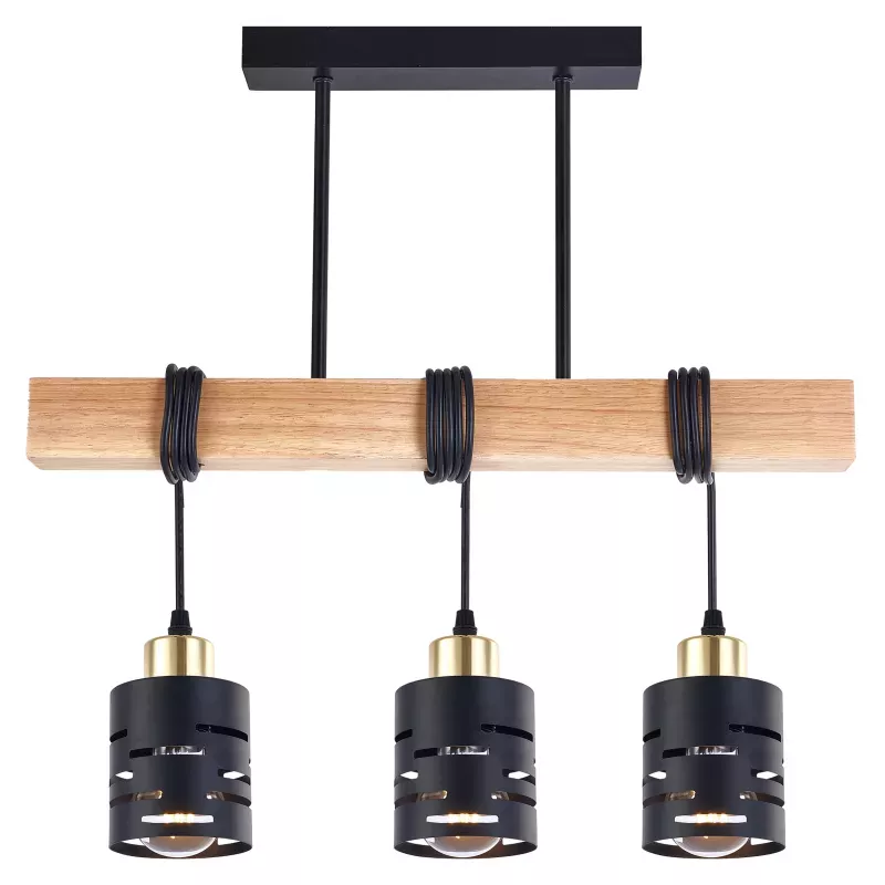 Lampa sufitowa wisząca żyrandol drewniana nad stół do kuchni 3x E27 czarna-5904703023326