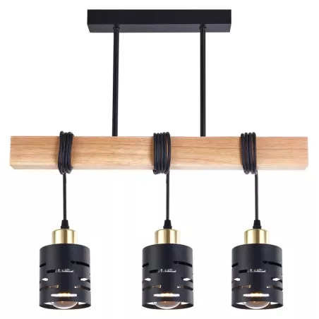 Lampa sufitowa wisząca żyrandol drewniana nad stół do kuchni 3x E27 czarna-5904703023326