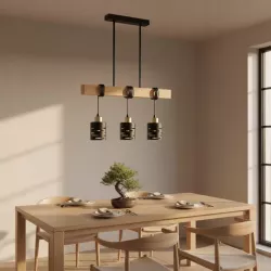 Lampa sufitowa wisząca żyrandol drewniana nad stół do kuchni 3x E27 czarna-5904703023326