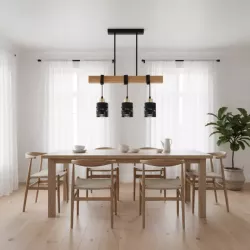 Lampa sufitowa wisząca żyrandol drewniana nad stół do kuchni 3x E27 czarna-5904703023326