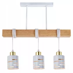 Lampa sufitowa wisząca żyrandol drewniana nad stół do kuchni 3x E27 biała-5904703023333