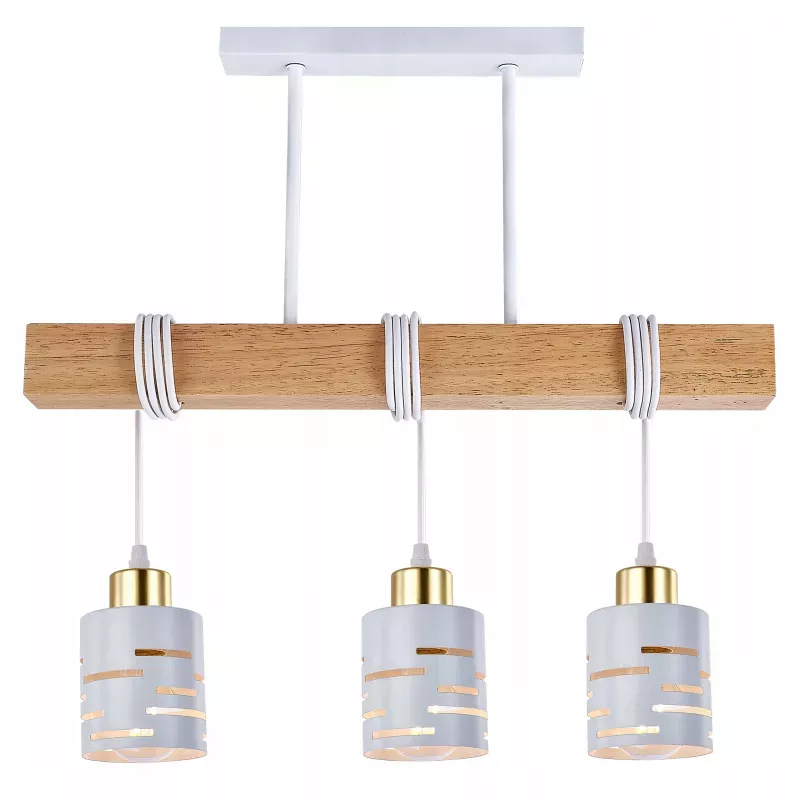 Lampa sufitowa wisząca żyrandol drewniana nad stół do kuchni 3x E27 biała-5904703023333