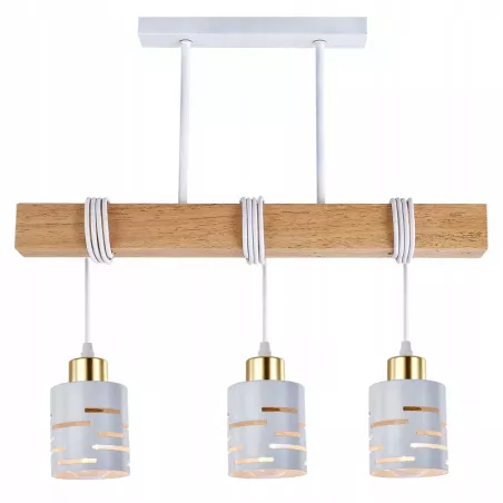 Lampa sufitowa wisząca żyrandol drewniana nad stół do kuchni 3x E27 biała-5904703023333