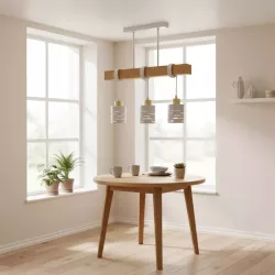 Lampa sufitowa wisząca żyrandol drewniana nad stół do kuchni 3x E27 biała-5904703023333