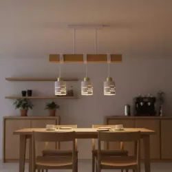Lampa sufitowa wisząca żyrandol drewniana nad stół do kuchni 3x E27 biała-5904703023333