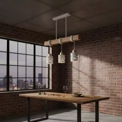 Lampa sufitowa wisząca żyrandol drewniana nad stół do kuchni 3x E27 biała-5904703023333