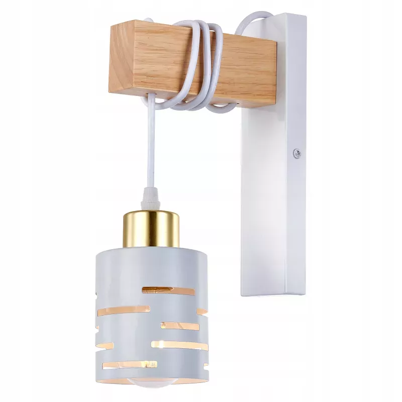 Kinkiet ścienny wewnętrzny lampa ścienna drewniany biały E27 DREWNO LED-5904703023227