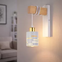 Kinkiet ścienny wewnętrzny lampa ścienna drewniany biały E27 DREWNO LED-5904703023227