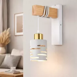Kinkiet ścienny wewnętrzny lampa ścienna drewniany biały E27 DREWNO LED-5904703023227