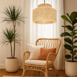 Lampa sufitowa LED wisząca żyrandol E27 oprawa pleciona 30cm boho BAMBUSOWA-5904703022985