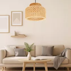 Lampa sufitowa LED wisząca żyrandol E27 oprawa pleciona 30cm boho BAMBUSOWA-5904703022985