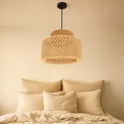 Lampa sufitowa LED wisząca żyrandol E27 oprawa pleciona 30cm boho BAMBUSOWA-5904703022985