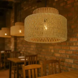 Lampa sufitowa LED wisząca żyrandol E27 oprawa pleciona 30cm boho BAMBUSOWA-5904703022985