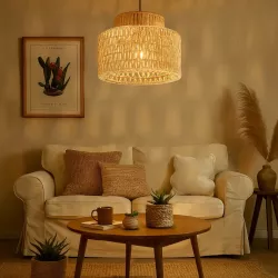Lampa sufitowa LED wisząca żyrandol E27 oprawa pleciona 30cm boho BAMBUSOWA-5904703022985