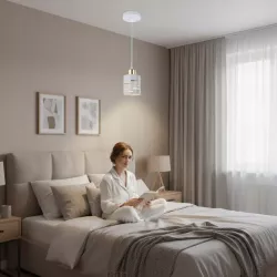 Lampa sufitowa wisząca żyrandol oprawa nad stół do kuchni E27 biała złota-5904703023180