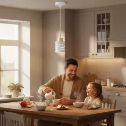 Lampa sufitowa wisząca żyrandol oprawa nad stół do kuchni E27 biała złota-5904703023180