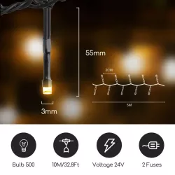 Lampki choinkowe zewnętrzne łańcuch 500 LED ciepłe 5m 230/24V 7.5W - 8433325208967