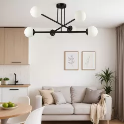 LAMPA WISZĄCA SUFITOWA SZKLANA 6xE27 ŻYRANDOL LOFT kule 74cm czarny-5904703015345
