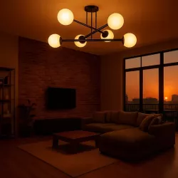 LAMPA WISZĄCA SUFITOWA SZKLANA 6xE27 ŻYRANDOL LOFT kule 74cm czarny-5904703015345