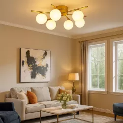 Lampa sufitowa wisząca żyrandol szklana kula 6x G9 LOFT 58cm złoty biały-5904703020882