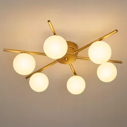 Lampa sufitowa wisząca żyrandol szklana kula 6x G9 LOFT 58cm złoty biały-5904703020882