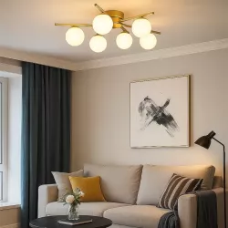 Lampa sufitowa wisząca żyrandol szklana kula 6x G9 LOFT 58cm złoty biały-5904703020882