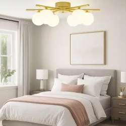 Lampa sufitowa wisząca żyrandol szklana kula 6x G9 LOFT 58cm złoty biały-5904703020882