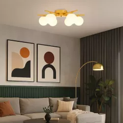 Lampa sufitowa wisząca żyrandol szklana kula 6x G9 LOFT 58cm złoty biały-5904703020882