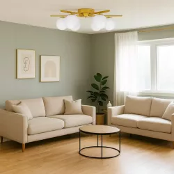 Lampa sufitowa wisząca żyrandol szklana kula 6x G9 LOFT 58cm złoty biały-5904703020882