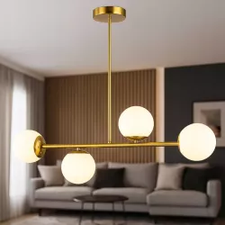 Lampa sufitowa wisząca żyrandol szklana kula 4x e27 LOFT 75cm złoty biały-5904703022848