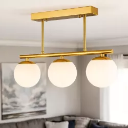 Lampa sufitowa wisząca żyrandol szklana kula 3x e27 LOFT 47cm złoty biały-5904703022862