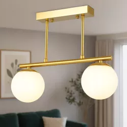 Lampa sufitowa wisząca żyrandol szklana kula 2x e27 LOFT 38cm złoty biały-5904703022879