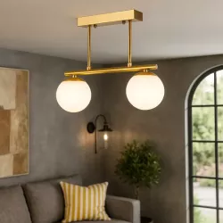 Lampa sufitowa wisząca żyrandol szklana kula 2x e27 LOFT 38cm złoty biały-5904703022879