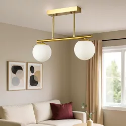 Lampa sufitowa wisząca żyrandol szklana kula 2x e27 LOFT 38cm złoty biały-5904703022879