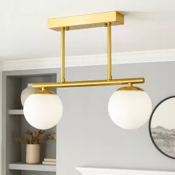 Lampa sufitowa wisząca żyrandol szklana kula 2x e27 LOFT 38cm złoty biały-5904703022879