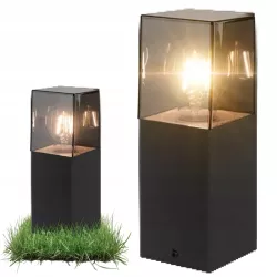 Lampa LED Ogrodowa stojąca słupek 30cm zewnętrzna E27 CZARNA klosz dymiony-5904703019589