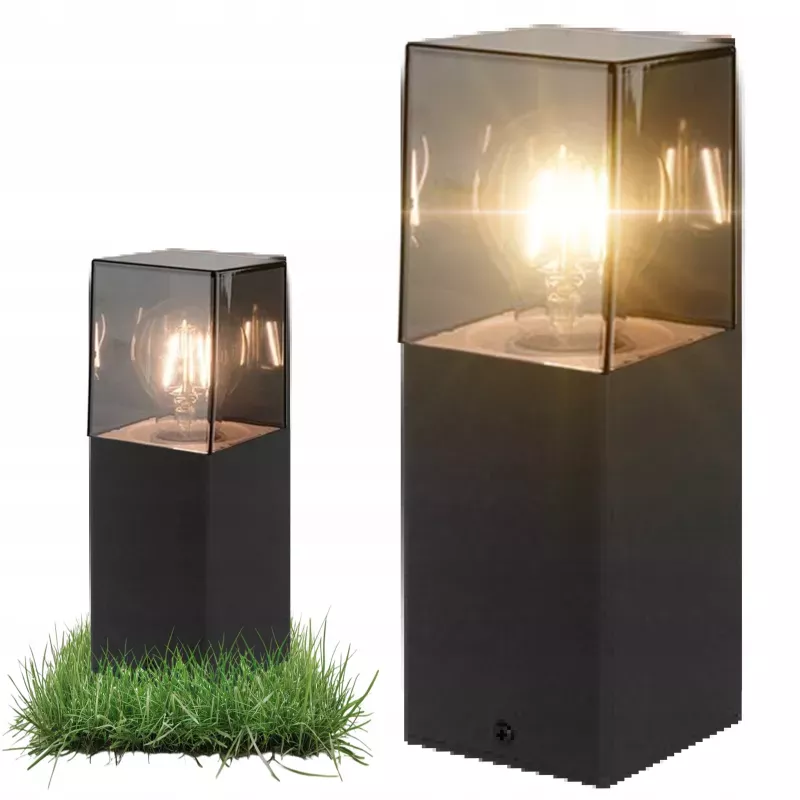 Lampa LED Ogrodowa stojąca słupek 30cm zewnętrzna E27 CZARNA klosz dymiony-5904703019589