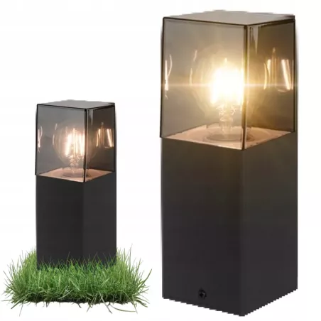 Lampa LED Ogrodowa stojąca słupek 30cm zewnętrzna E27 CZARNA klosz dymiony-5904703019589