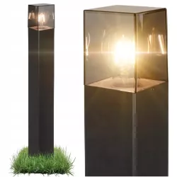 Lampa LED Ogrodowa stojąca słupek 80cm E27 CZARNA kwadrat, klosz dymiony-5904703019619